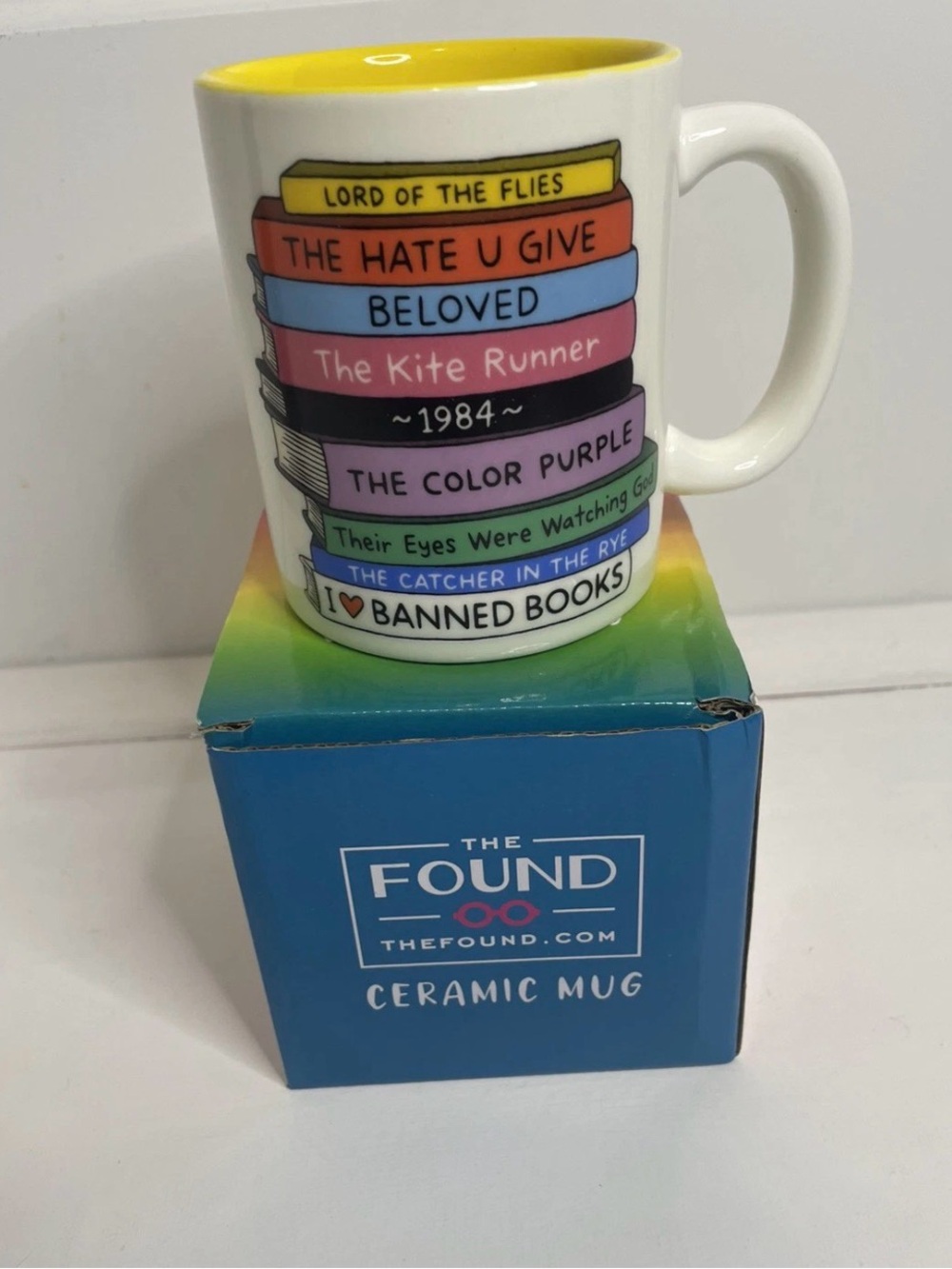 Ceramic 'I ♥ Banned Books' Mug - Yellow Interior